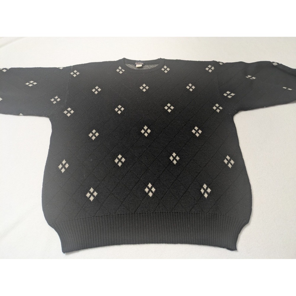 VTG MARK SHALE 100% Virgin Wool Crewneck‎ Sweater Men's Sz Large Black Diamond